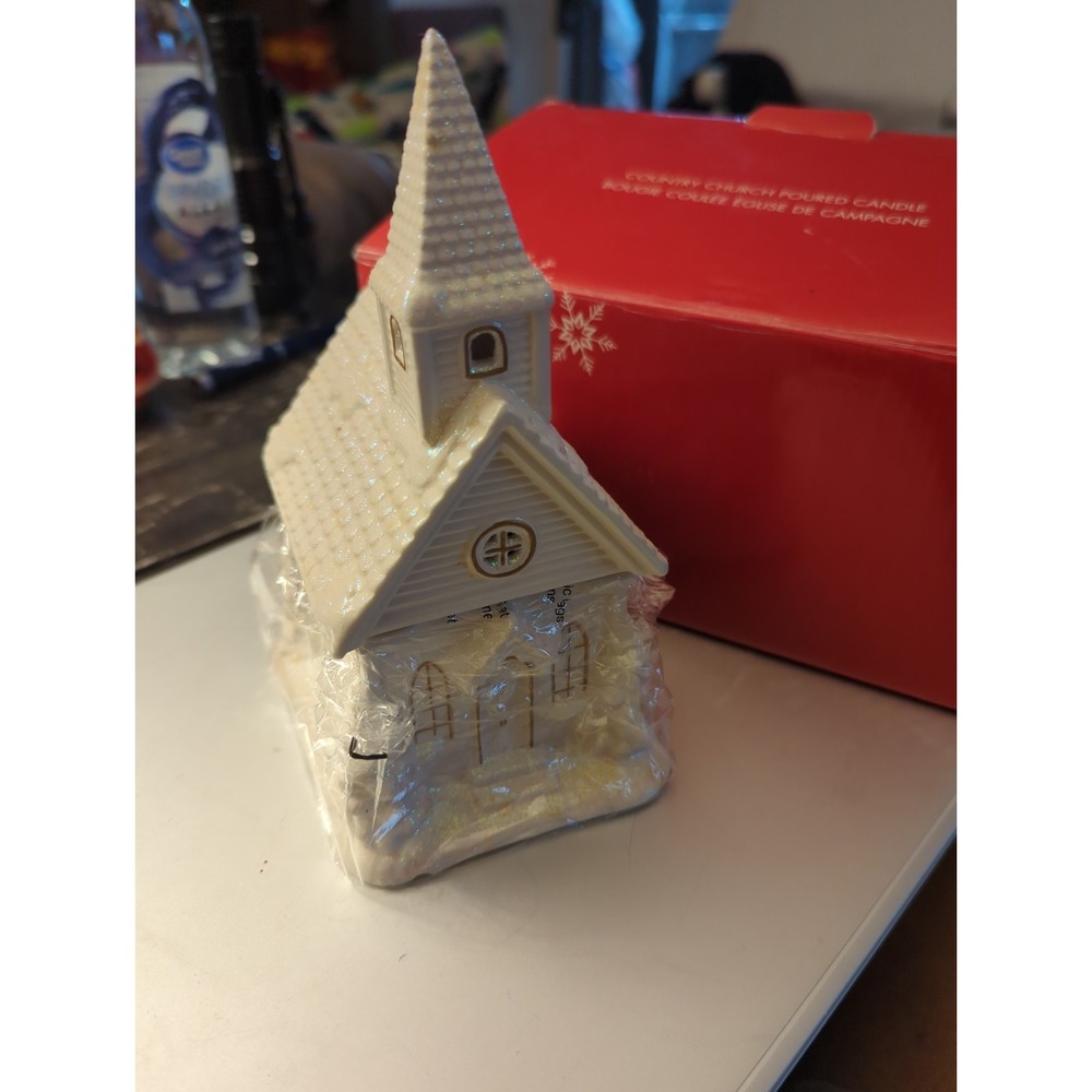 Vintage Avon Christmas Country Church Ceramic Candle Sugar Cookie Candle